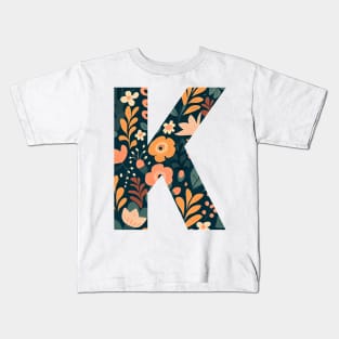 Whimsical Floral Letter K Kids T-Shirt